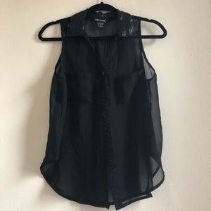 See-thru sequin button down tank